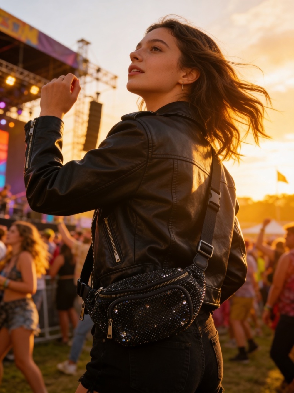 Topshop Black Rhinestone Embellished Fanny Pack Belt Bag